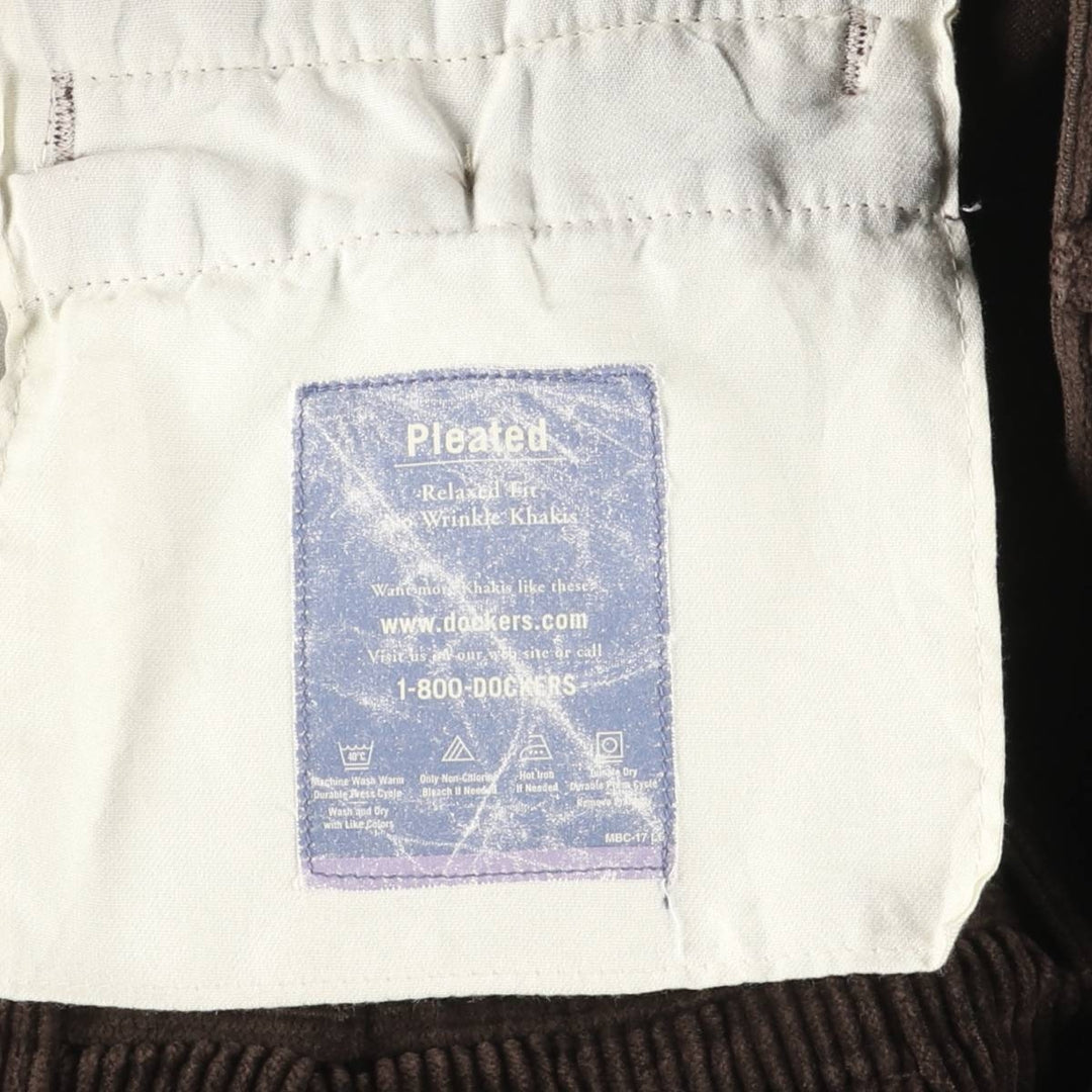 Dockers Khakis Wide-Ribbed Two-Pleated Corduroy Pants, Men's, Size W35 cotton brown type Vintage Second Hand