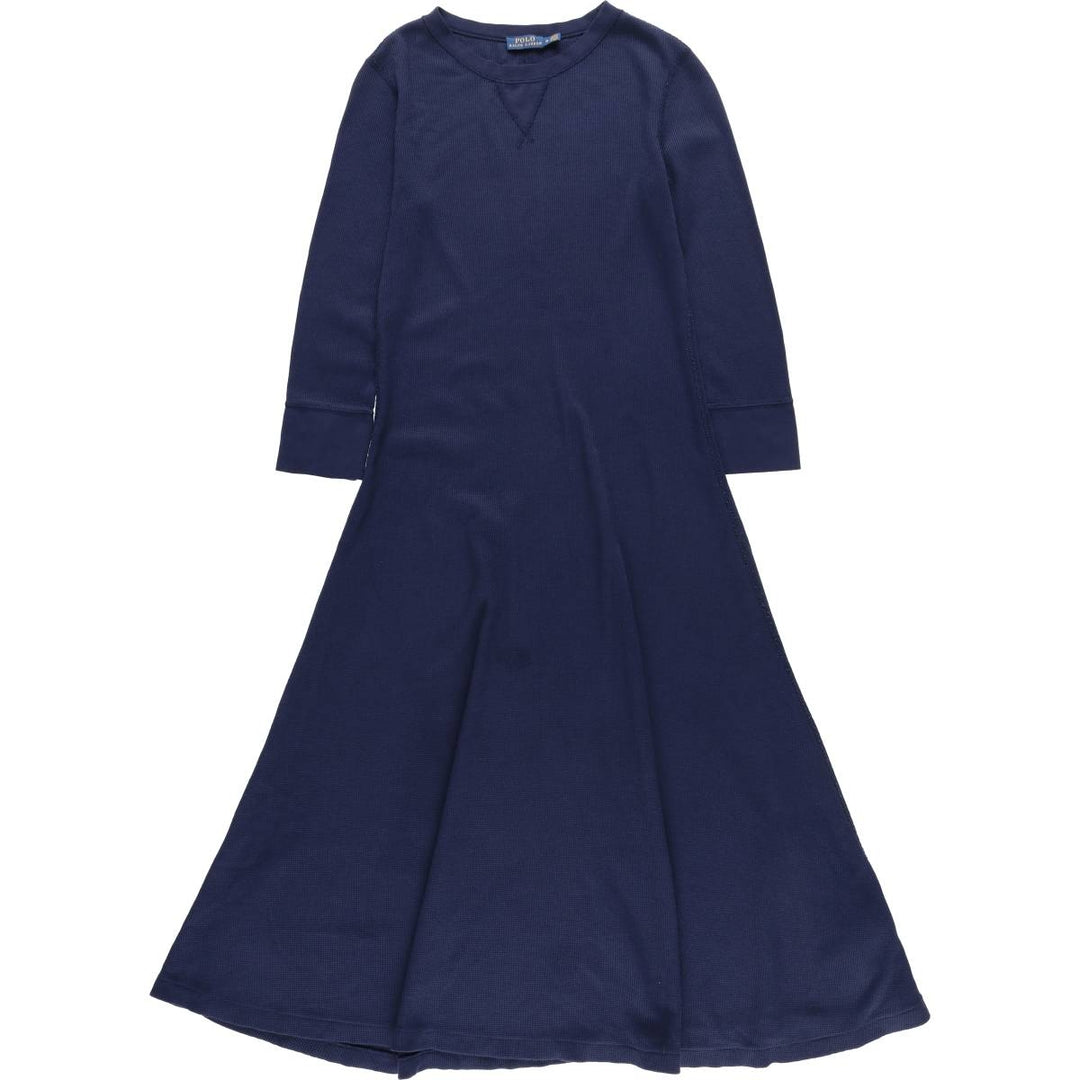 Ralph Lauren POLO RALPH LAUREN long-sleeved long dress, women's size M cotton navy blue type Vintage Second Hand