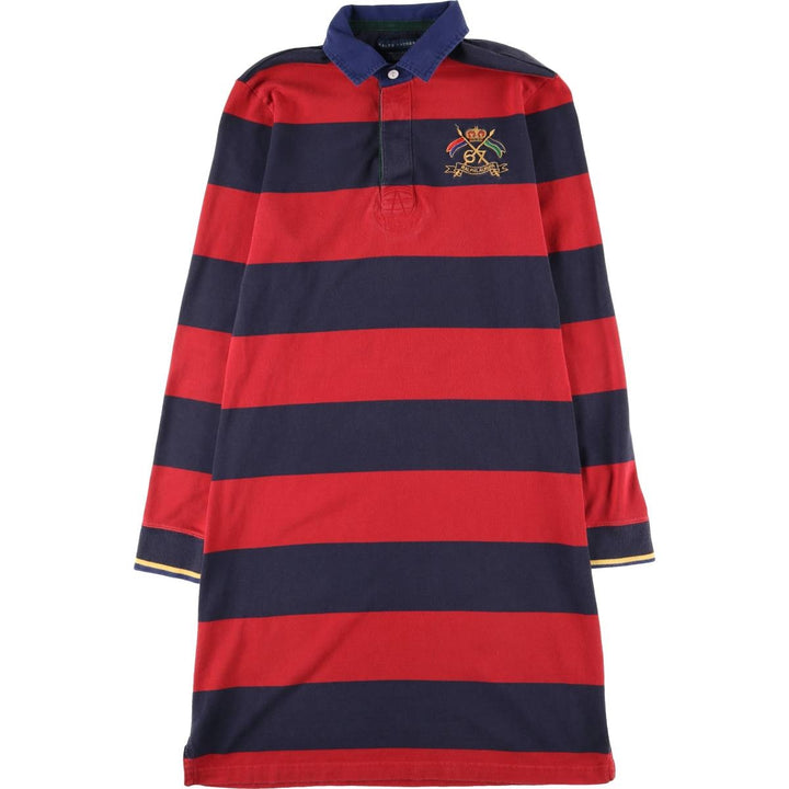 Ralph Lauren Striped Pattern Half-Length Long Sleeve Dress, Women's Size L cotton red type Vintage Second Hand