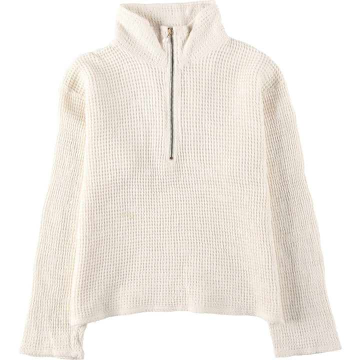 DONNI Half-Zip Thermal Long-Sleeve T-Shirt, Waffle Knit, Made in USA, Women's Size XS (approx.) cotton white type Vintage Second Hand