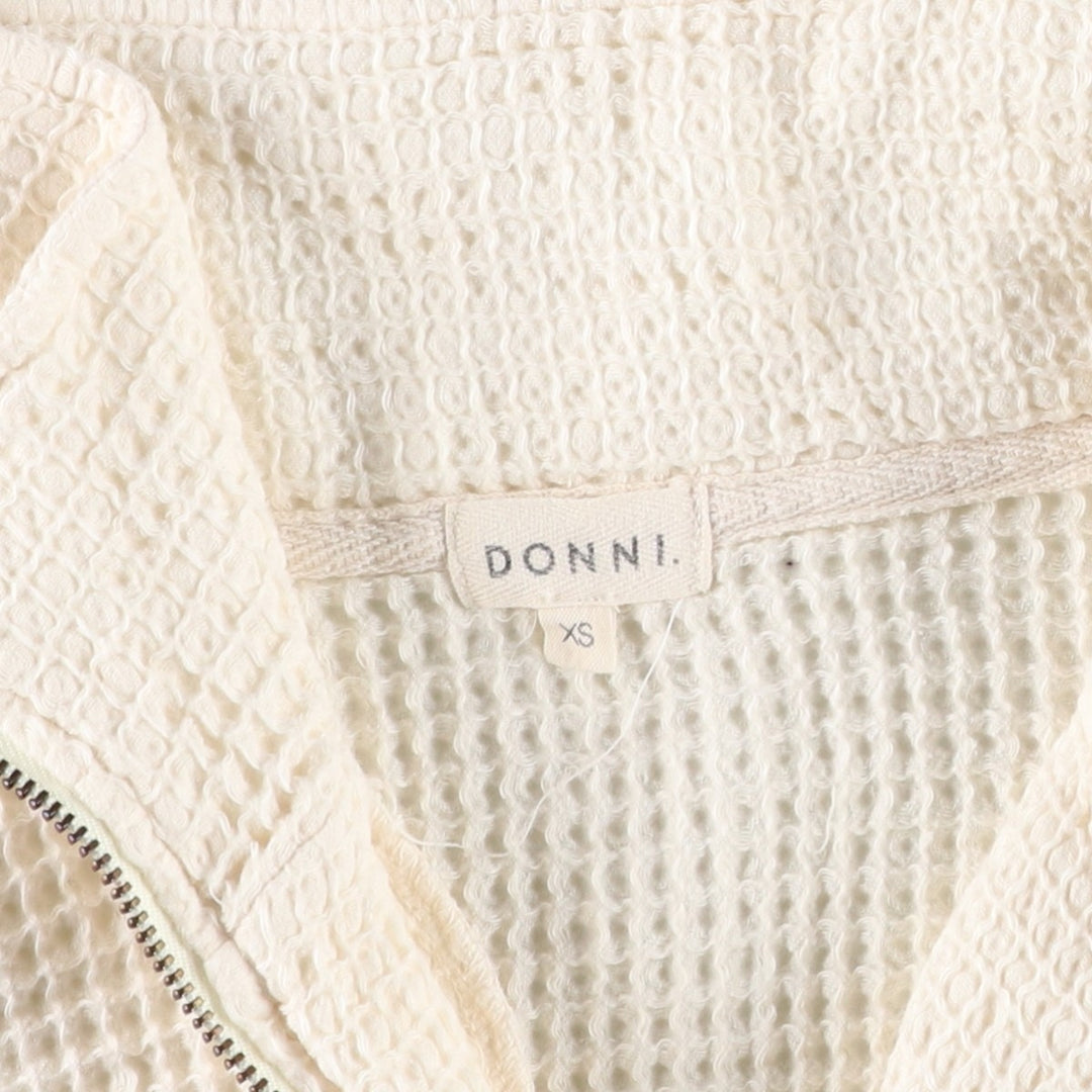 DONNI Half-Zip Thermal Long-Sleeve T-Shirt, Waffle Knit, Made in USA, Women's Size XS (approx.) cotton white type Vintage Second Hand