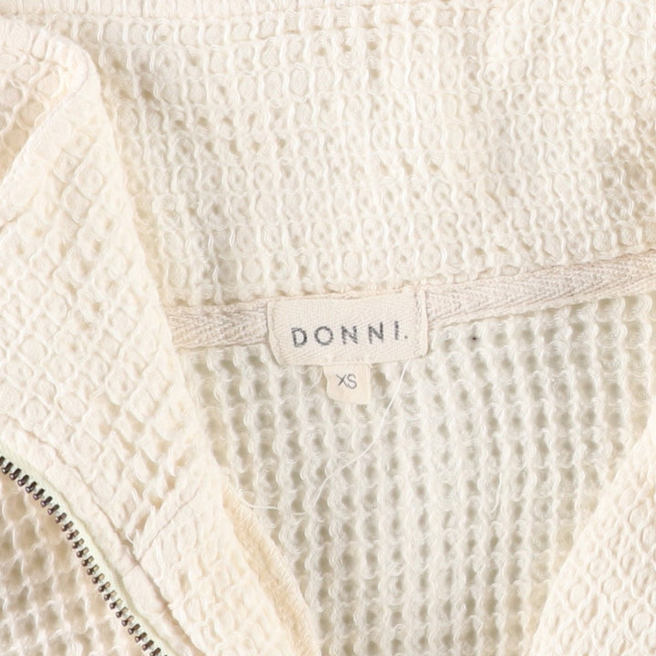 DONNI Half-Zip Thermal Long-Sleeve T-Shirt, Waffle Knit, Made in USA, Women's Size XS (approx.) cotton white type Vintage Second Hand