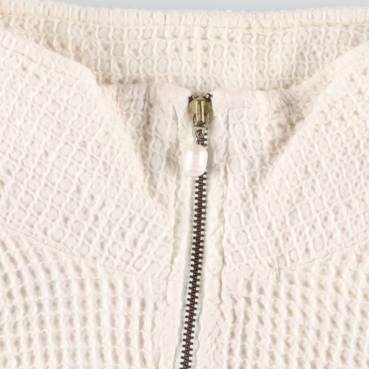 DONNI Half-Zip Thermal Long-Sleeve T-Shirt, Waffle Knit, Made in USA, Women's Size XS (approx.) cotton white type Vintage Second Hand