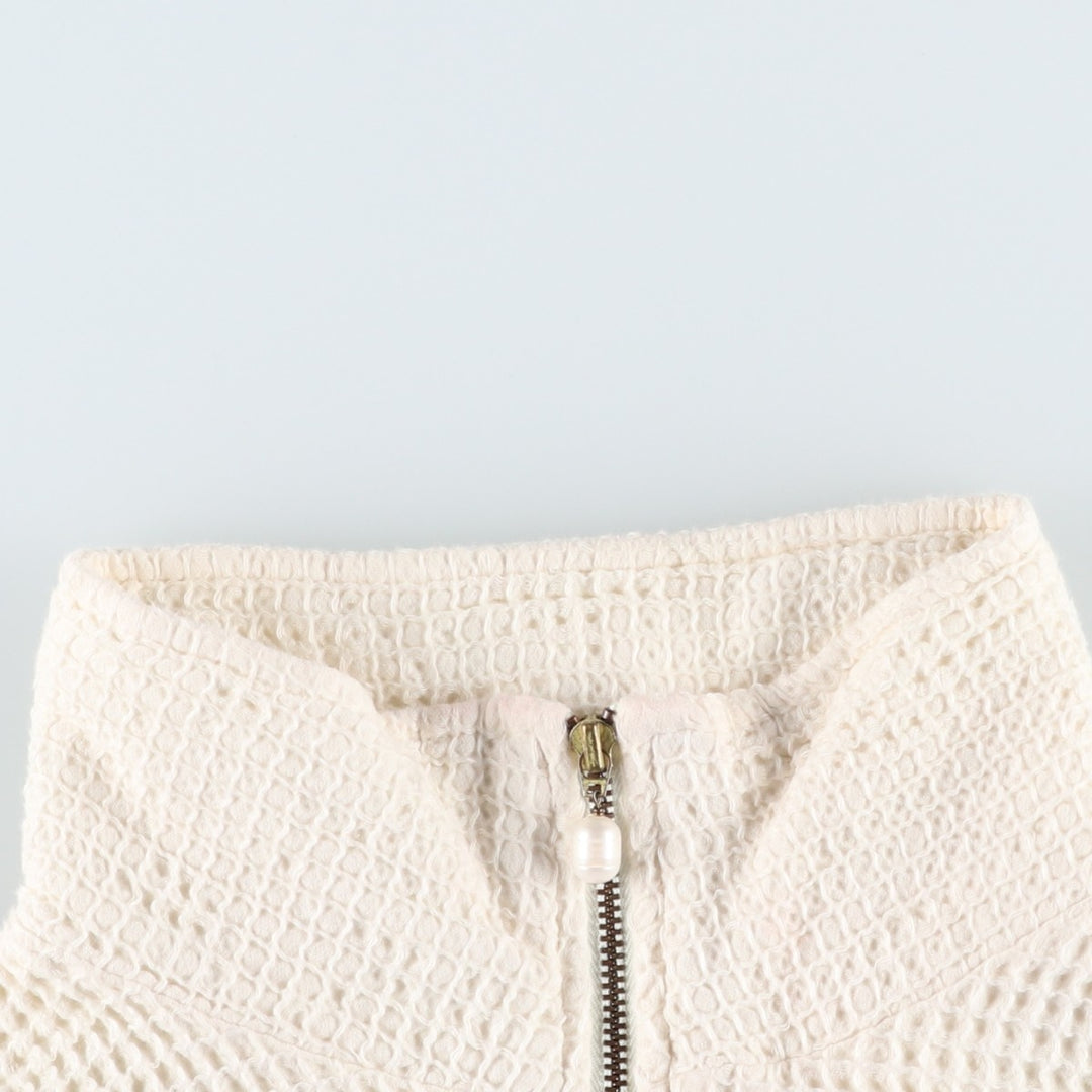 DONNI Half-Zip Thermal Long-Sleeve T-Shirt, Waffle Knit, Made in USA, Women's Size XS (approx.) cotton white type Vintage Second Hand