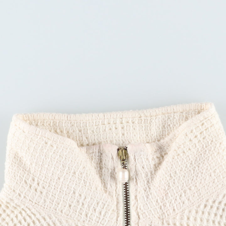 DONNI Half-Zip Thermal Long-Sleeve T-Shirt, Waffle Knit, Made in USA, Women's Size XS (approx.) cotton white type Vintage Second Hand