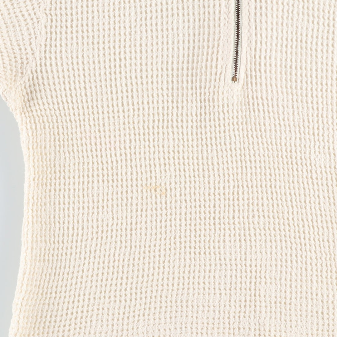 DONNI Half-Zip Thermal Long-Sleeve T-Shirt, Waffle Knit, Made in USA, Women's Size XS (approx.) cotton white type Vintage Second Hand