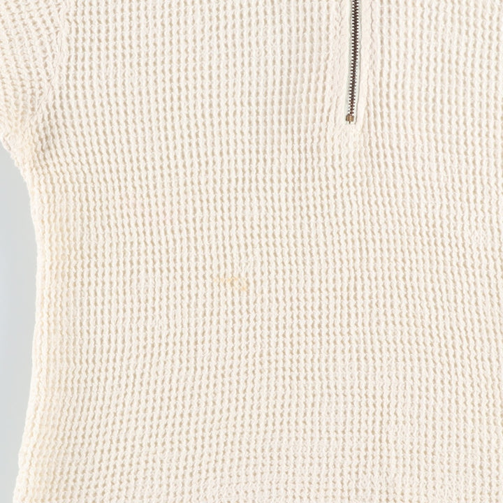 DONNI Half-Zip Thermal Long-Sleeve T-Shirt, Waffle Knit, Made in USA, Women's Size XS (approx.) cotton white type Vintage Second Hand