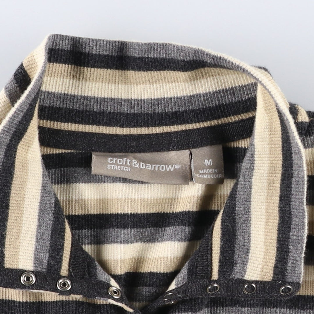CROFT&BARROW Border Pattern Half Snap Long T-Shirt (Women's Size M) cotton Beige type Vintage Second Hand