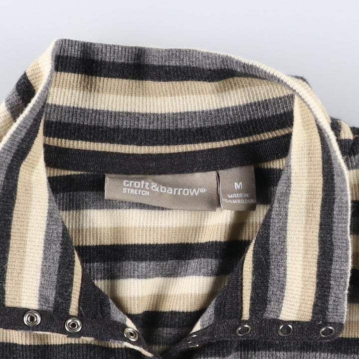 CROFT&BARROW Border Pattern Half Snap Long T-Shirt (Women's Size M) cotton Beige type Vintage Second Hand