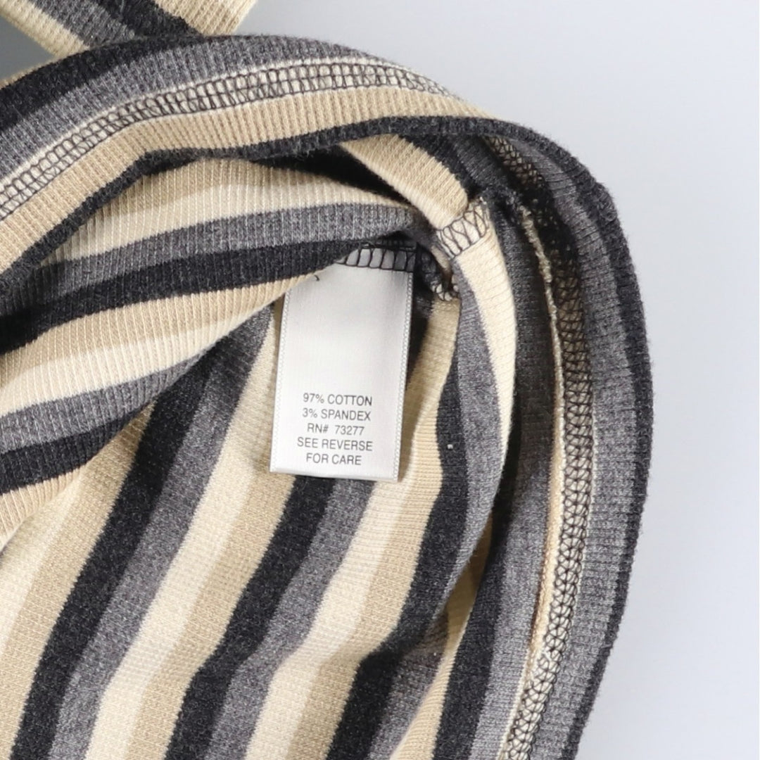 CROFT&BARROW Border Pattern Half Snap Long T-Shirt (Women's Size M) cotton Beige type Vintage Second Hand