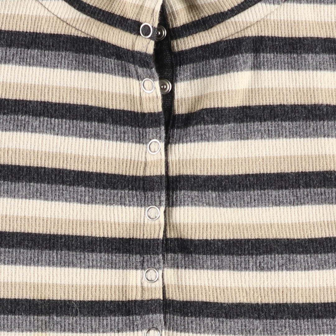 CROFT&BARROW Border Pattern Half Snap Long T-Shirt (Women's Size M) cotton Beige type Vintage Second Hand