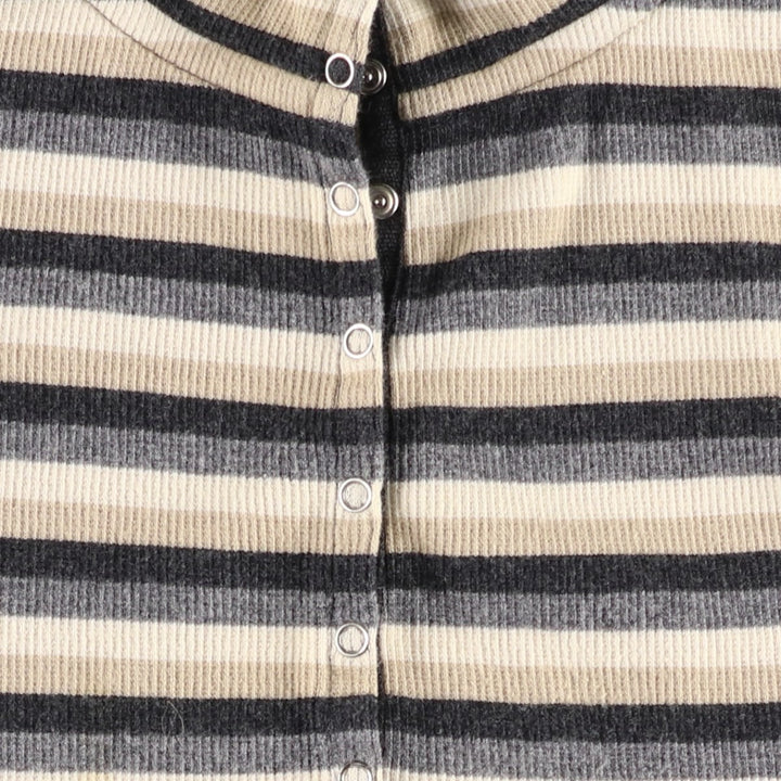 CROFT&BARROW Border Pattern Half Snap Long T-Shirt (Women's Size M) cotton Beige type Vintage Second Hand