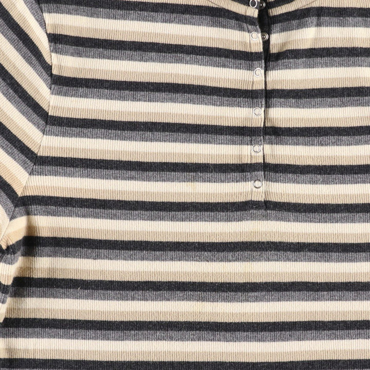 CROFT&BARROW Border Pattern Half Snap Long T-Shirt (Women's Size M) cotton Beige type Vintage Second Hand
