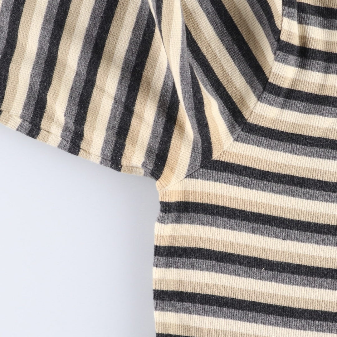 CROFT&BARROW Border Pattern Half Snap Long T-Shirt (Women's Size M) cotton Beige type Vintage Second Hand
