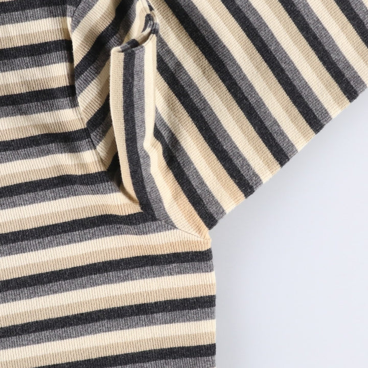 CROFT&BARROW Border Pattern Half Snap Long T-Shirt (Women's Size M) cotton Beige type Vintage Second Hand