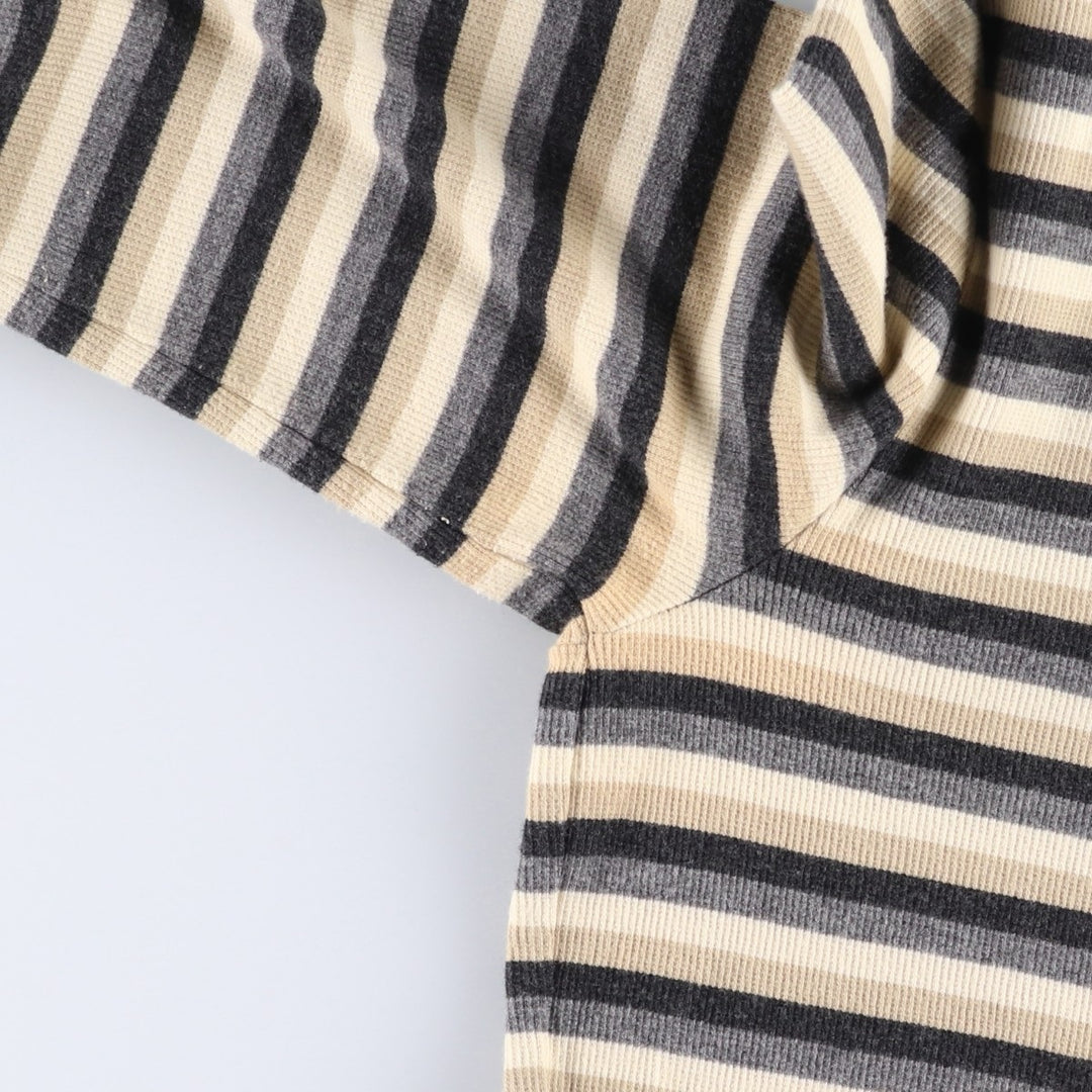 CROFT&BARROW Border Pattern Half Snap Long T-Shirt (Women's Size M) cotton Beige type Vintage Second Hand