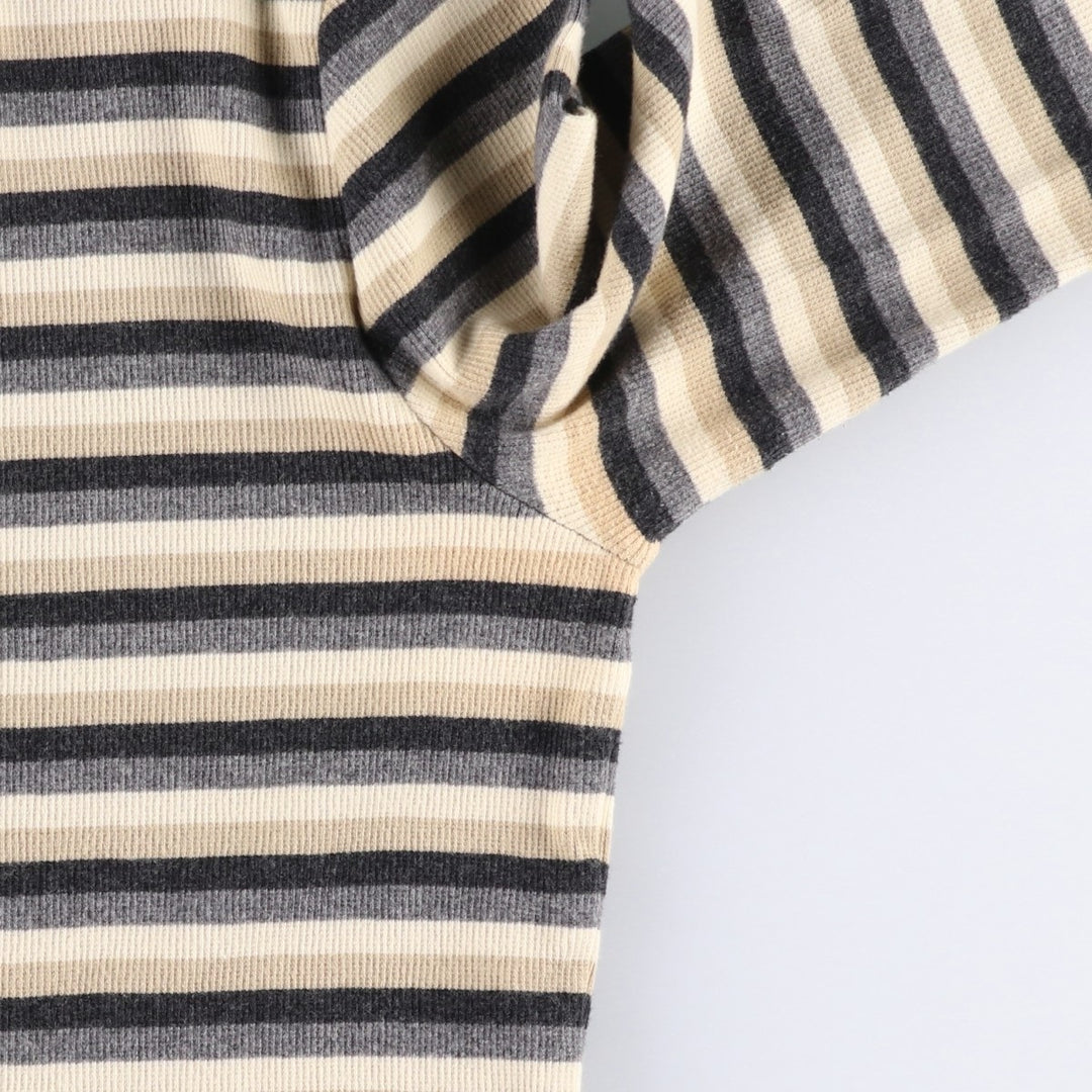 CROFT&BARROW Border Pattern Half Snap Long T-Shirt (Women's Size M) cotton Beige type Vintage Second Hand