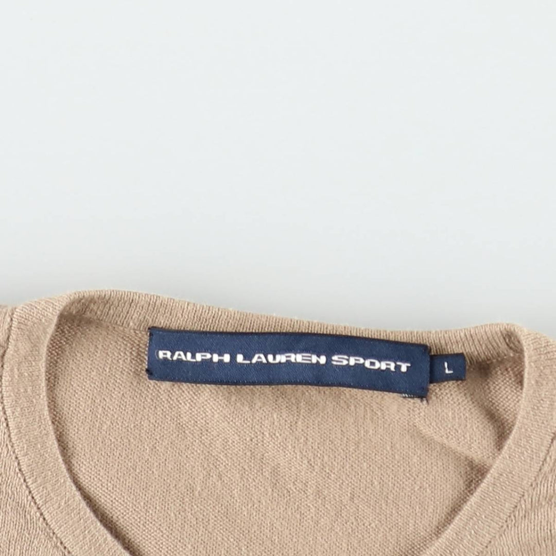 Ralph Lauren RALPH LAUREN SPORT Pima cotton knit cardigan, women's size L (approx.) Pima Cotton beige type brown Vintage Second Hand