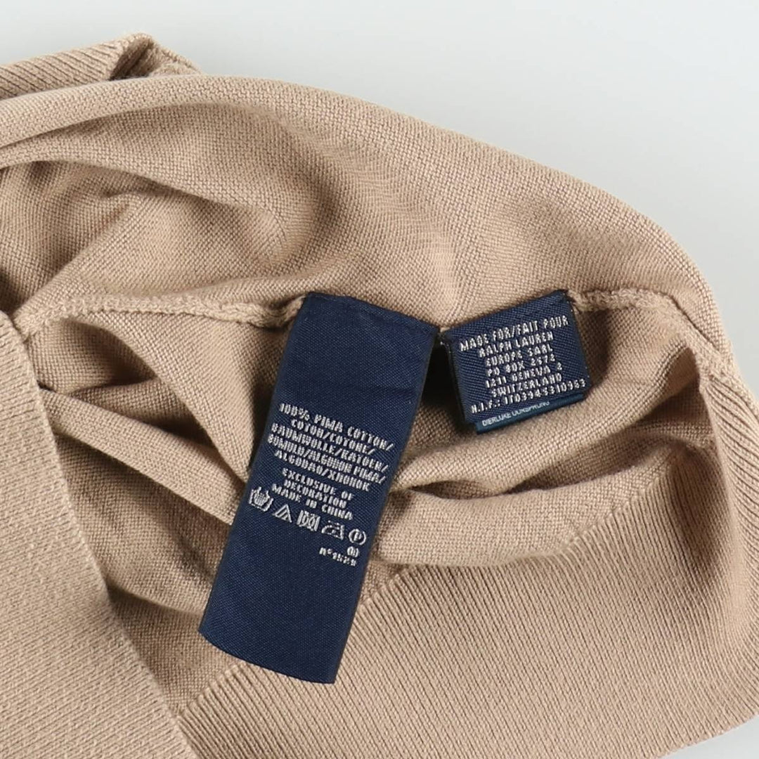 Ralph Lauren RALPH LAUREN SPORT Pima cotton knit cardigan, women's size L (approx.) Pima Cotton beige type brown Vintage Second Hand