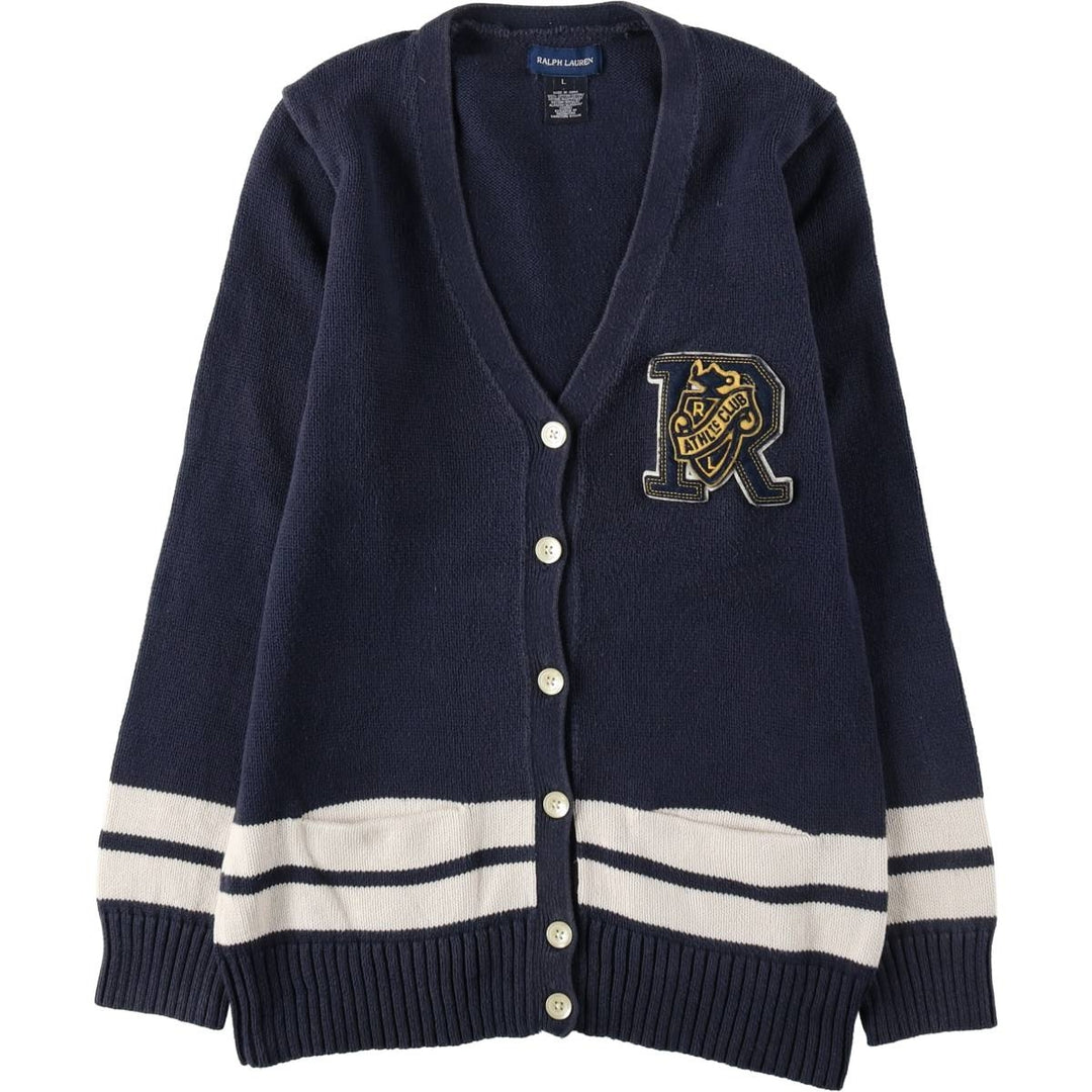 Ralph Lauren lettered knit cardigan, women's size L (approx.) cotton navy blue type Vintage Second Hand