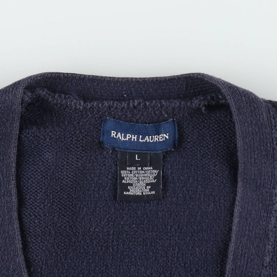 Ralph Lauren lettered knit cardigan, women's size L (approx.) cotton navy blue type Vintage Second Hand