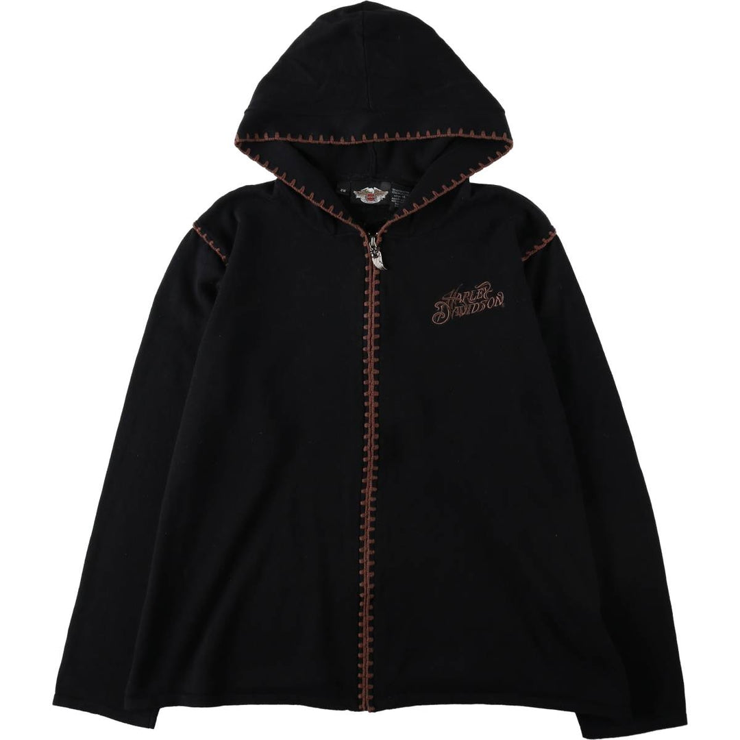 Harley-Davidson Full-Zip Hooded Motorcycle Cotton Knit Cardigan, Women's Size XL (approx.) cotton black type Vintage Second Hand