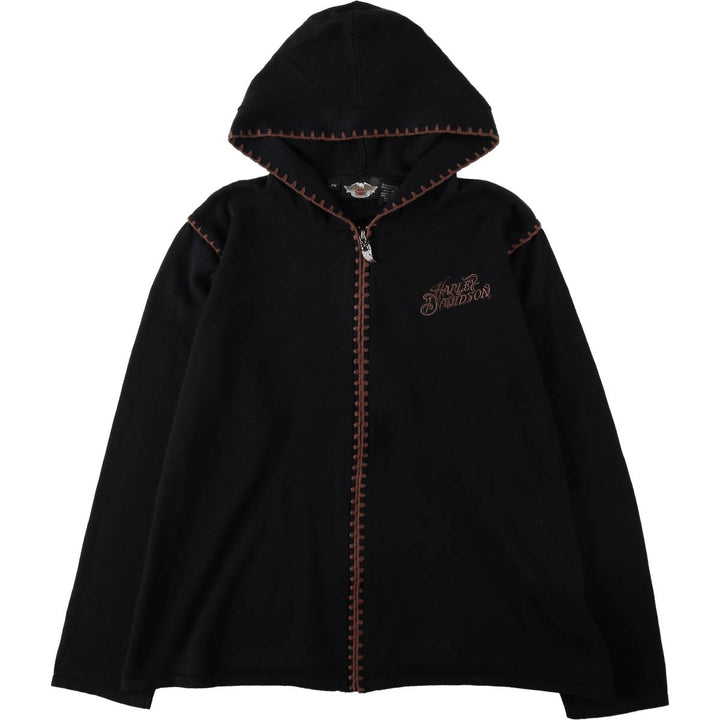 Harley-Davidson Full-Zip Hooded Motorcycle Cotton Knit Cardigan, Women's Size XL (approx.) cotton black type Vintage Second Hand
