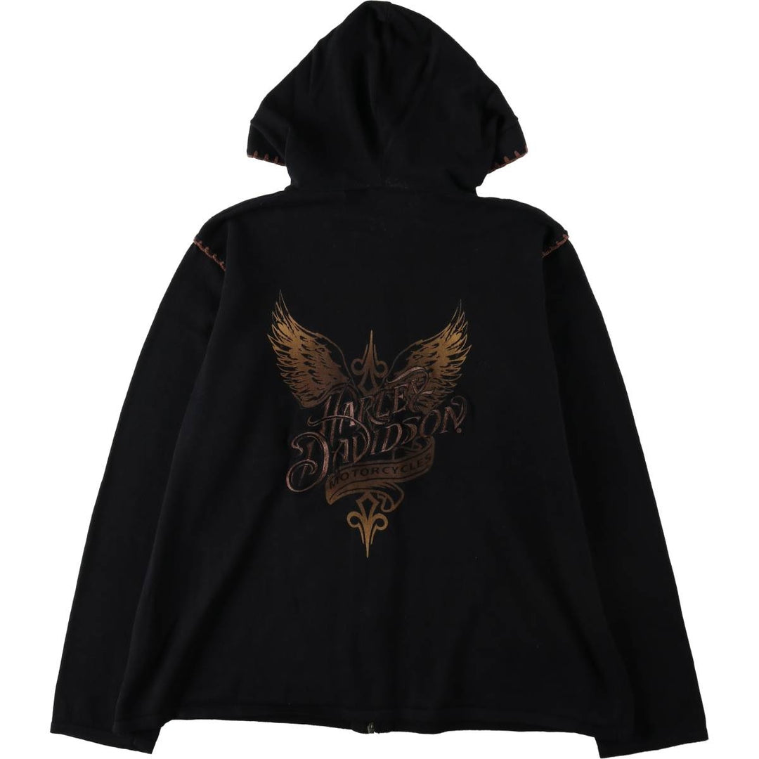 Harley-Davidson Full-Zip Hooded Motorcycle Cotton Knit Cardigan, Women's Size XL (approx.) cotton black type Vintage Second Hand
