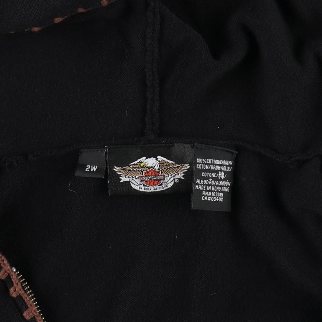 Harley-Davidson Full-Zip Hooded Motorcycle Cotton Knit Cardigan, Women's Size XL (approx.) cotton black type Vintage Second Hand