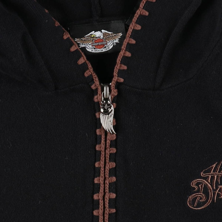 Harley-Davidson Full-Zip Hooded Motorcycle Cotton Knit Cardigan, Women's Size XL (approx.) cotton black type Vintage Second Hand