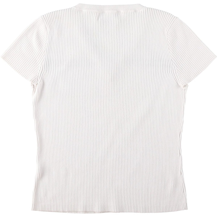 Tommy Hilfiger TOMMY HILFIGER JEANS Rib-knit lace-up V-neck short-sleeve cotton knit sweater, women's size S (approx.) cotton white type Vintage Second Hand