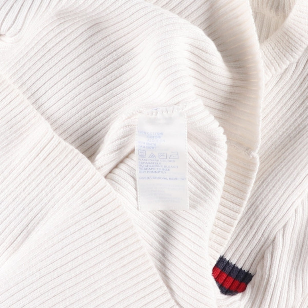 Tommy Hilfiger TOMMY HILFIGER JEANS Rib-knit lace-up V-neck short-sleeve cotton knit sweater, women's size S (approx.) cotton white type Vintage Second Hand