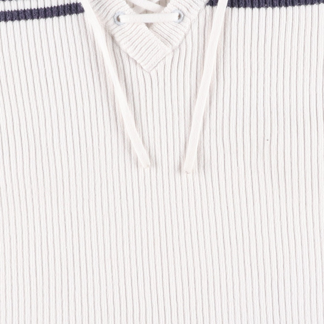 Tommy Hilfiger TOMMY HILFIGER JEANS Rib-knit lace-up V-neck short-sleeve cotton knit sweater, women's size S (approx.) cotton white type Vintage Second Hand