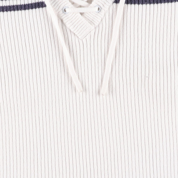 Tommy Hilfiger TOMMY HILFIGER JEANS Rib-knit lace-up V-neck short-sleeve cotton knit sweater, women's size S (approx.) cotton white type Vintage Second Hand