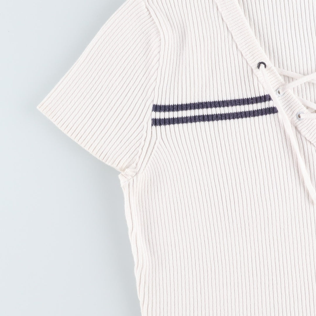 Tommy Hilfiger TOMMY HILFIGER JEANS Rib-knit lace-up V-neck short-sleeve cotton knit sweater, women's size S (approx.) cotton white type Vintage Second Hand