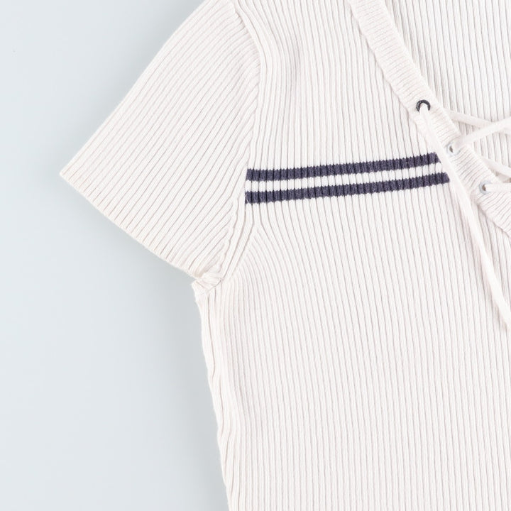 Tommy Hilfiger TOMMY HILFIGER JEANS Rib-knit lace-up V-neck short-sleeve cotton knit sweater, women's size S (approx.) cotton white type Vintage Second Hand