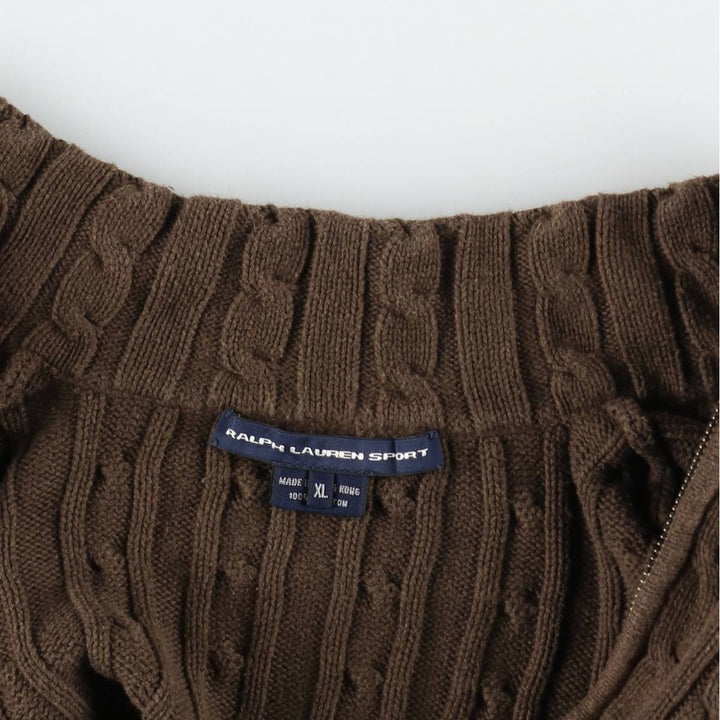 Ralph Lauren RALPH LAUREN SPORT Cable Knit Driver's Sweater, Women's Size XL (approx.) cotton brown type Vintage Second Hand