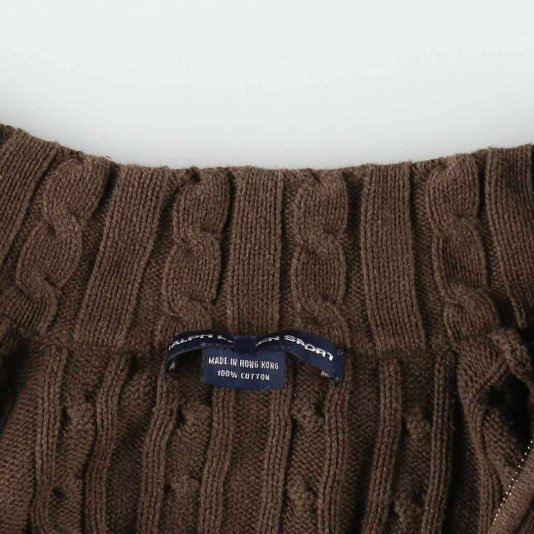Ralph Lauren RALPH LAUREN SPORT Cable Knit Driver's Sweater, Women's Size XL (approx.) cotton brown type Vintage Second Hand