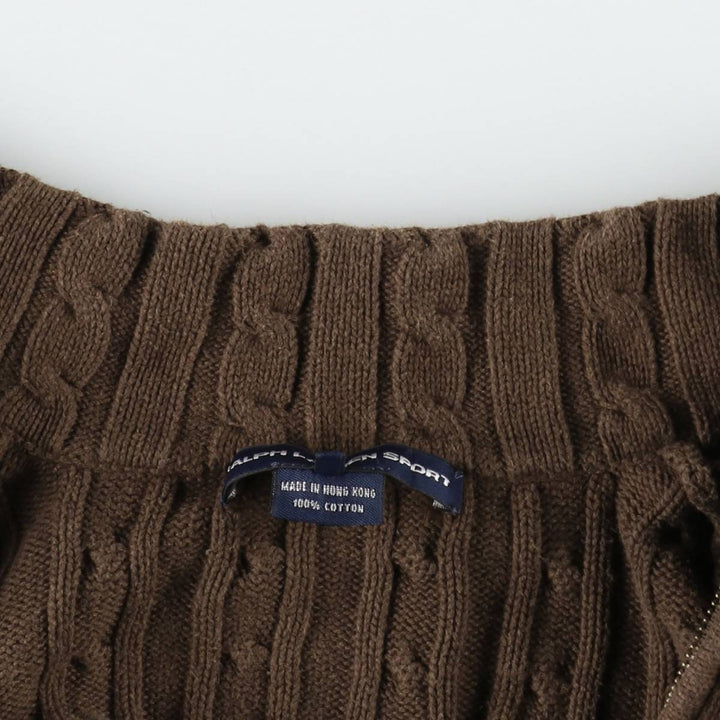Ralph Lauren RALPH LAUREN SPORT Cable Knit Driver's Sweater, Women's Size XL (approx.) cotton brown type Vintage Second Hand