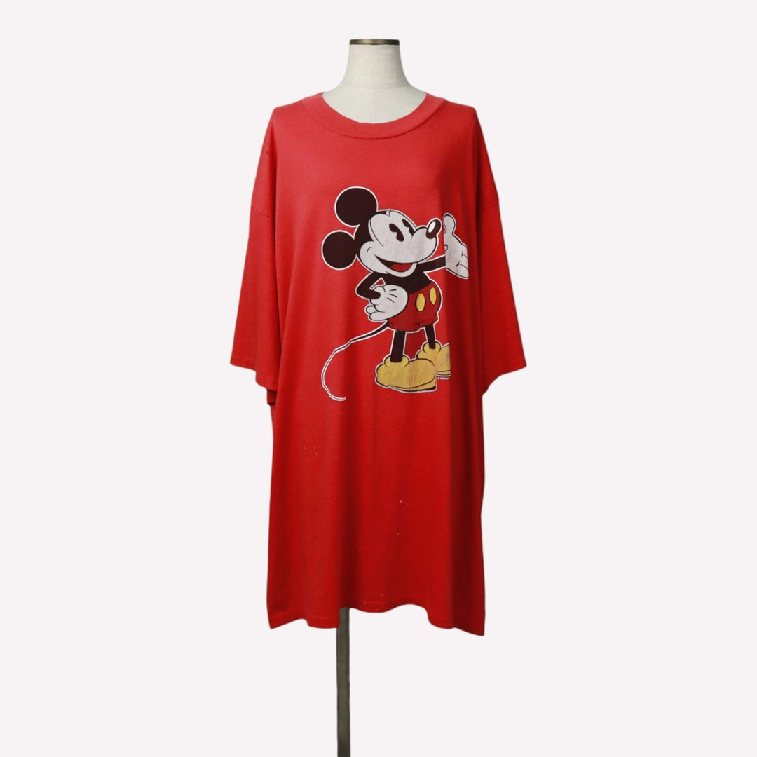 1980'S Disney Mickey Mouse T-shirt Dress, Made in USA, Women's Size XL (approx.), Vintage polyester red type Vintage Second Hand