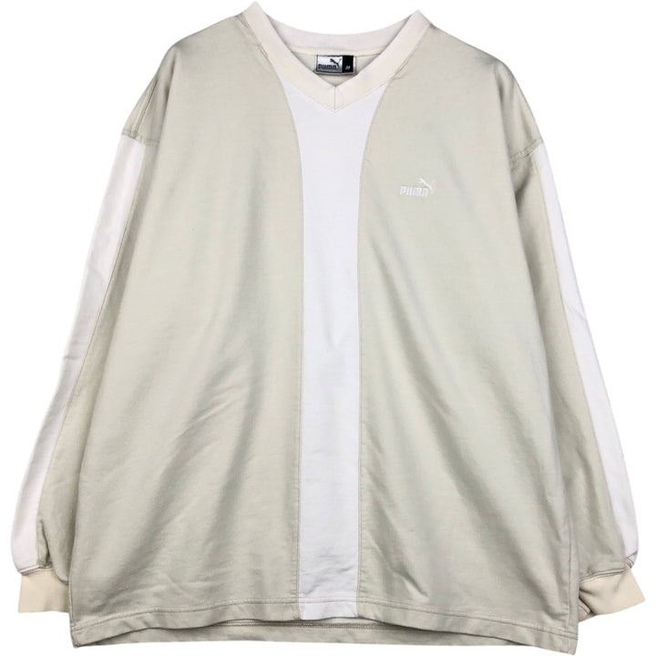 PUMA V-neck Two-tone Logo Sweatshirt (Men's Size M) cotton unbleached Vintage Second Hand