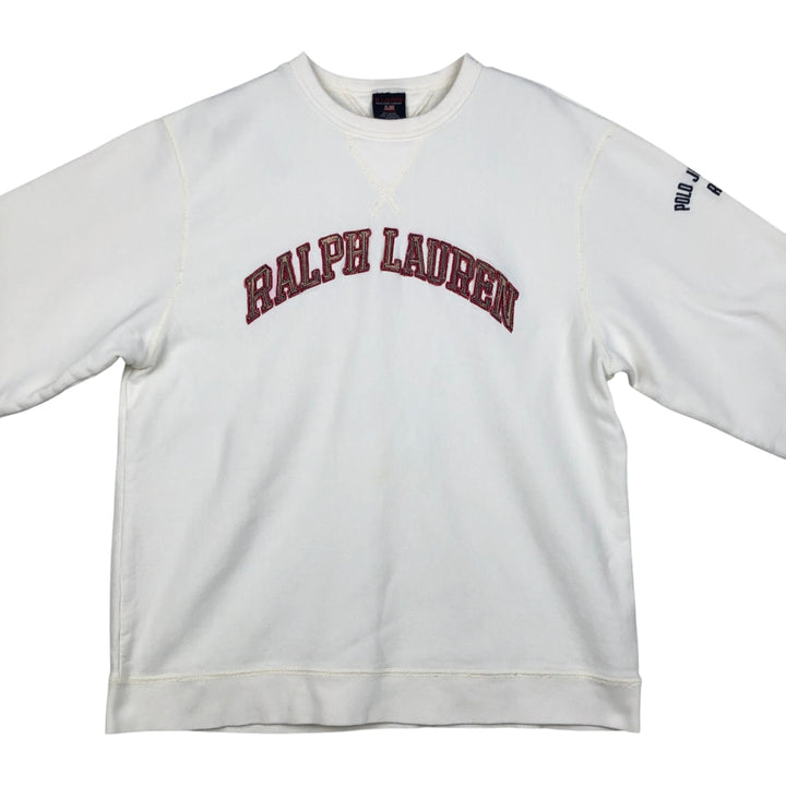 Ralph Lauren R.LAUREN POLO JEANS COMPANY Logo Sweatshirt (Men's Size XL) cotton pale white type Vintage Second Hand