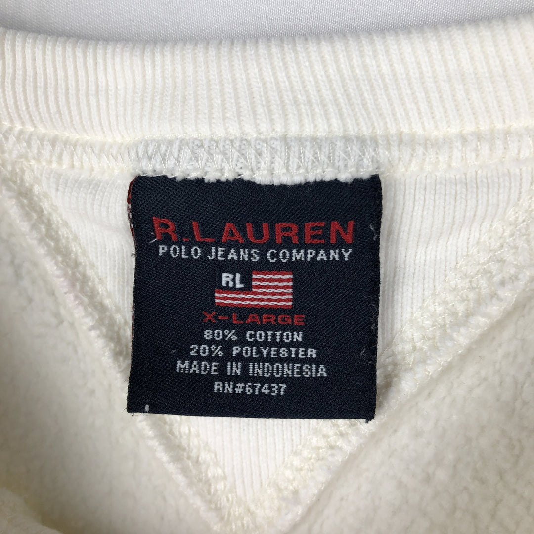 Ralph Lauren R.LAUREN POLO JEANS COMPANY Logo Sweatshirt (Men's Size XL) cotton pale white type Vintage Second Hand