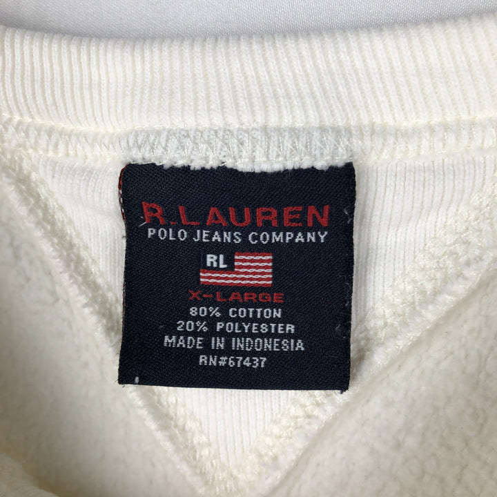 Ralph Lauren R.LAUREN POLO JEANS COMPANY Logo Sweatshirt (Men's Size XL) cotton pale white type Vintage Second Hand