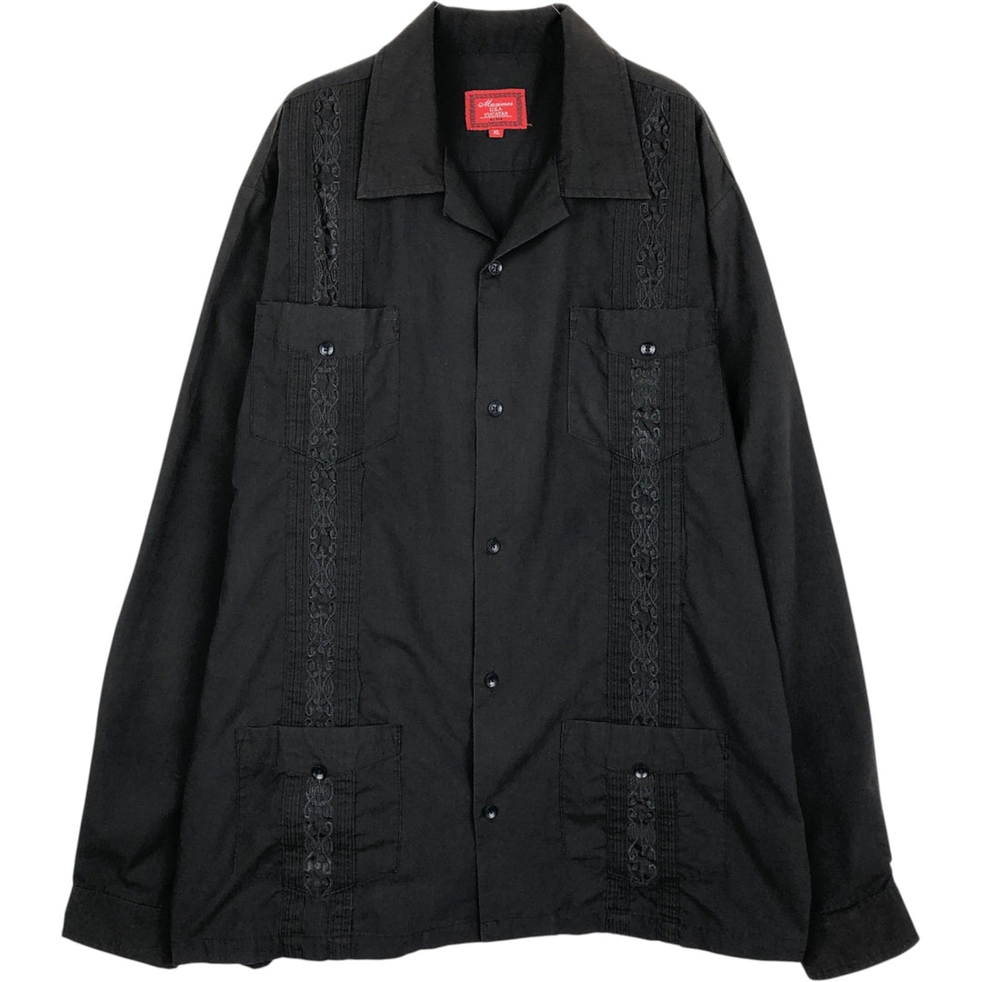 Maximos Open Collar Long Sleeve Mexican Shirt Cuban Shirt Box Shirt Men's XL Equivalent polyester black type Vintage Second Hand