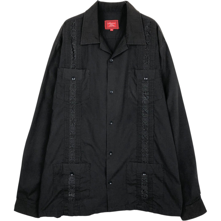Maximos Open Collar Long Sleeve Mexican Shirt Cuban Shirt Box Shirt Men's XL Equivalent polyester black type Vintage Second Hand