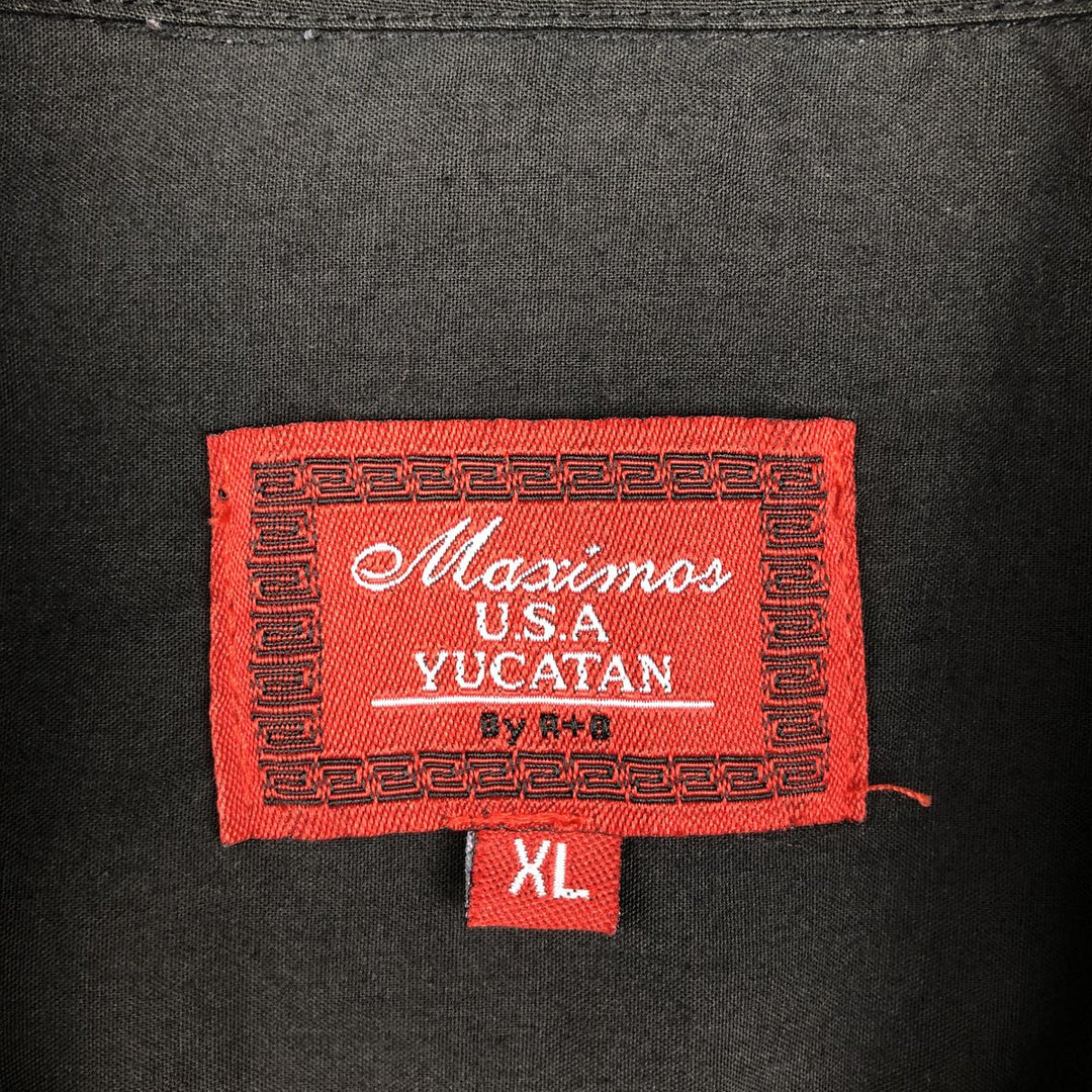 Maximos Open Collar Long Sleeve Mexican Shirt Cuban Shirt Box Shirt Men's XL Equivalent polyester black type Vintage Second Hand