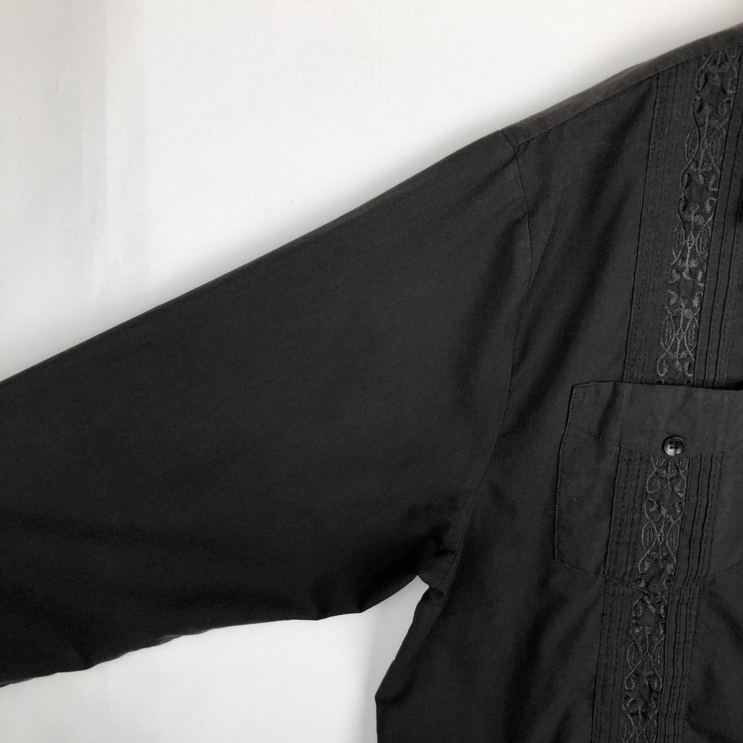 Maximos Open Collar Long Sleeve Mexican Shirt Cuban Shirt Box Shirt Men's XL Equivalent polyester black type Vintage Second Hand