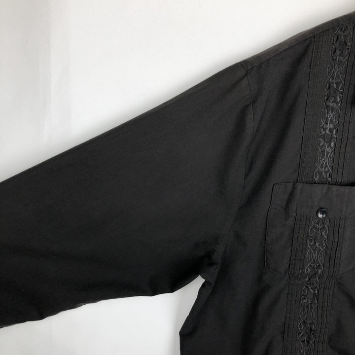 Maximos Open Collar Long Sleeve Mexican Shirt Cuban Shirt Box Shirt Men's XL Equivalent polyester black type Vintage Second Hand