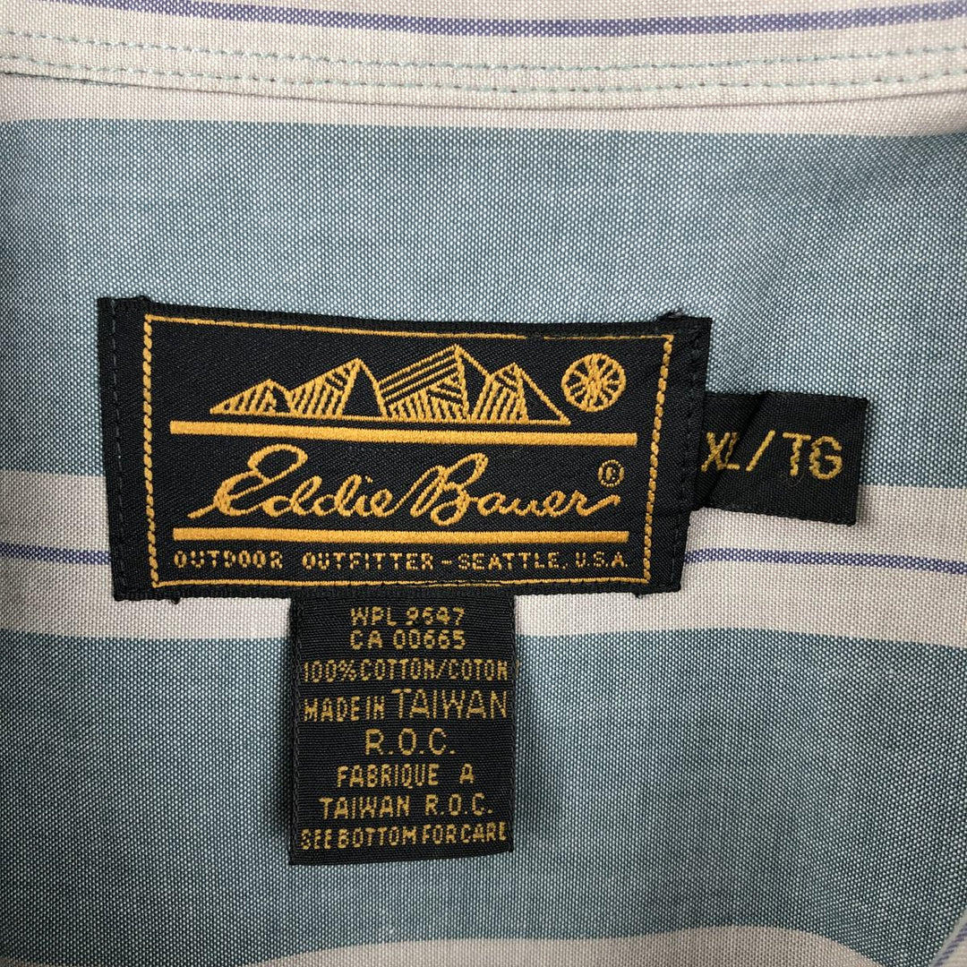 80s-90'S Eddie Bauer Black Tag Short-Sleeve Button-Down Striped Shirt, Men's XL (approx.) Vintage cotton blue type Vintage Second Hand